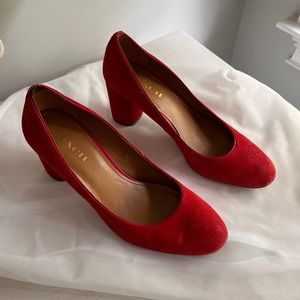 Coach Block Heels - Red Suede